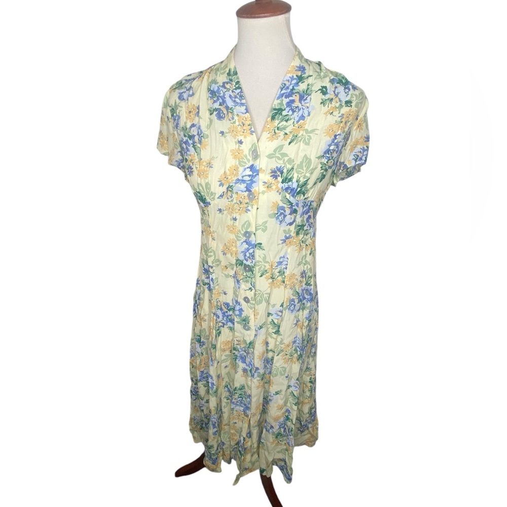 Vintage 90s Floral Boho Dress with Shell Buttons